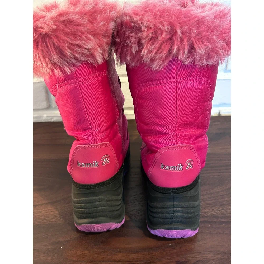 Kamik Kids Pink Faux Fur Trim Waterproof Winter‎ Snow Boots Size 1 Bungee Lacing